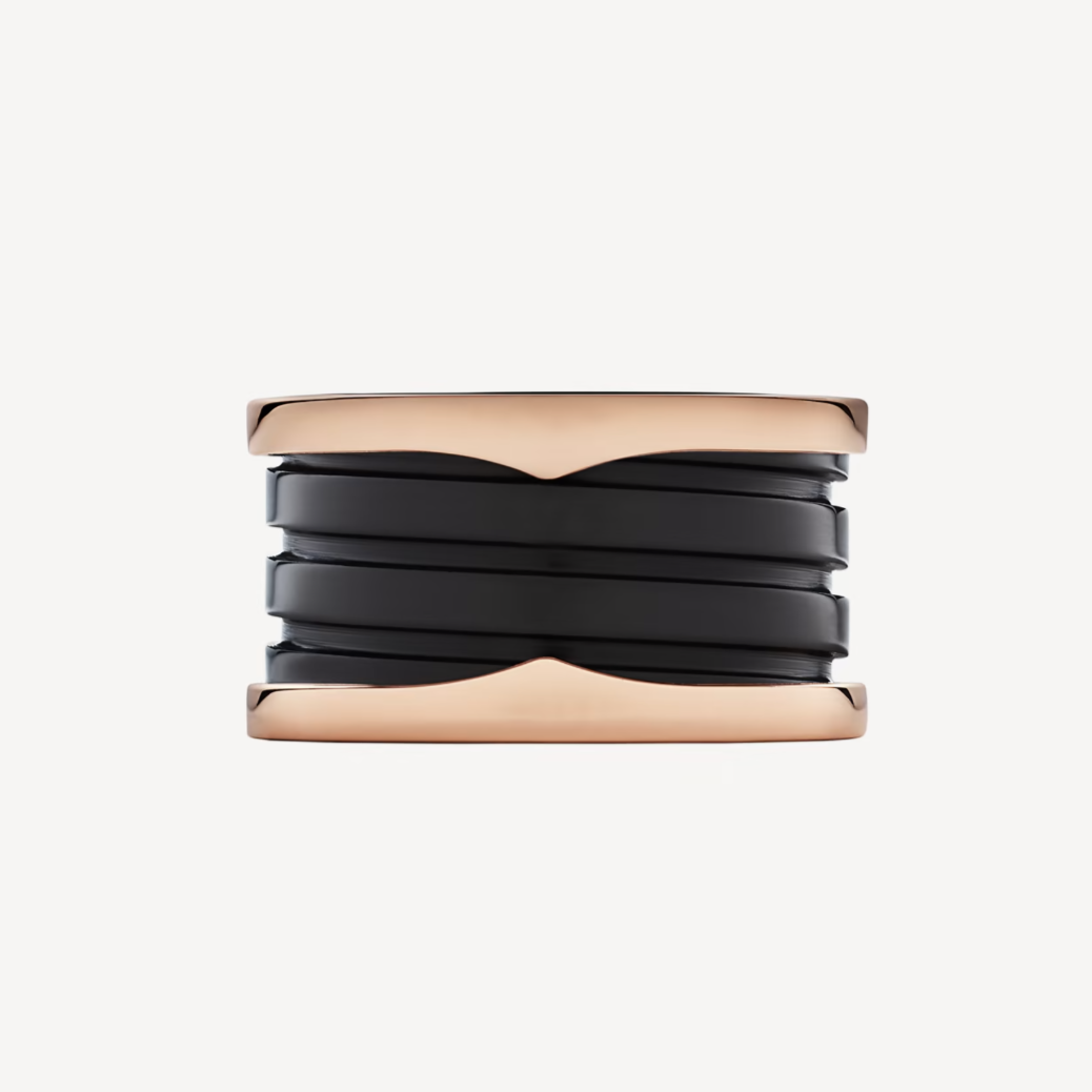 [Resenly Jewelry]ZERO 1 FOUR-BAND LOOPS AND BLACK CERAMIC SPIRAL PINK GOLD RING