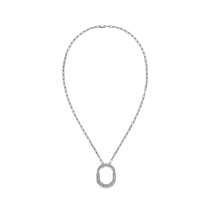 [Resenly Jewelry]LOCK NECKLACE MEDIUM PENDANT SILVER PAVED DIAMONDS