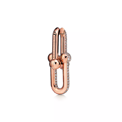 [Resenly Jewelry]LARGE LINK EARRINGS PINK GOLD WITH PAVED DIAMONDS