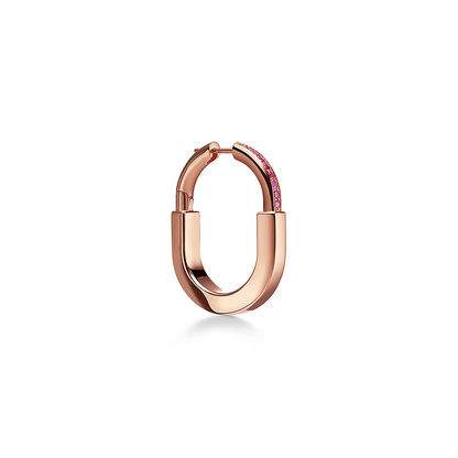 [Resenly Jewelry]LOCK MEDIUM PINK DIAMOND PINK GOLD EARRINGS