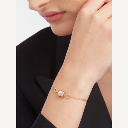 [Resenly Jewelry]ZERO 1 SOFT PINK GOLD WITH PAVED DIAMONDS ON THE SPIRAL BRACELET