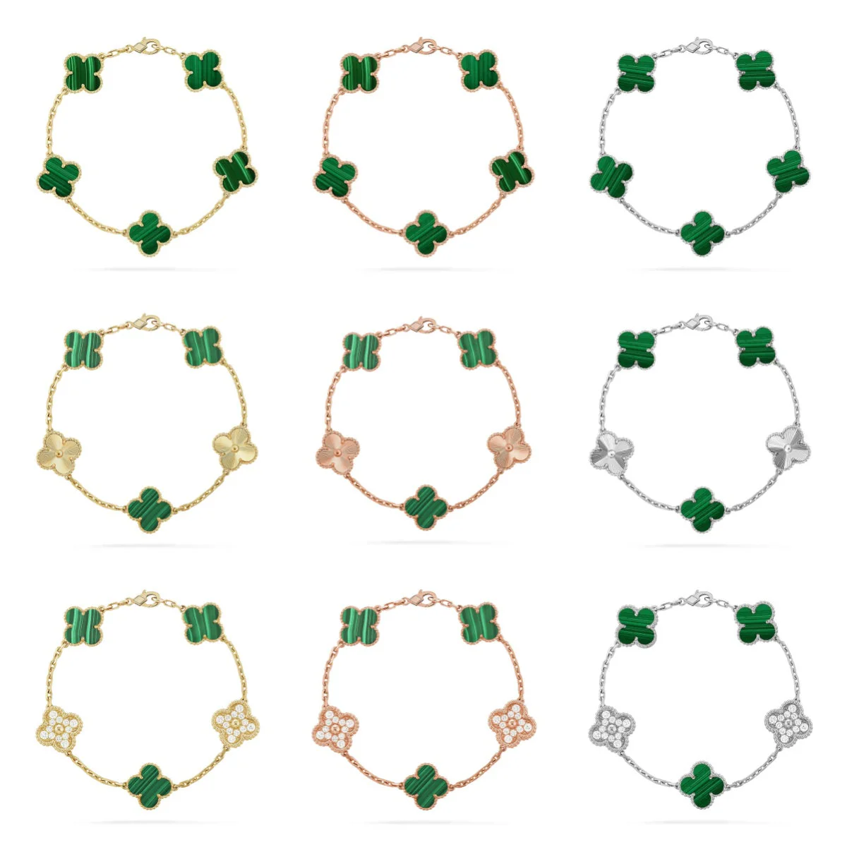 [Resenly Jewelry] CLOVER 5 MOTIF MALACHITE BRACELET COLLECTION