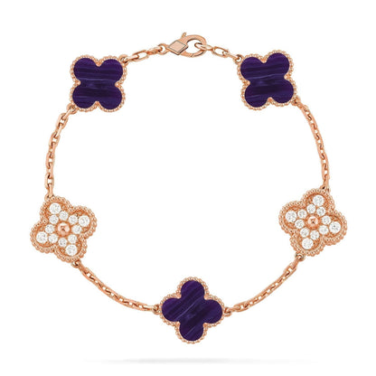 [Resenly Jewelry] クローバー 5モチーフ パープルストライプ ブレスレットコレクション