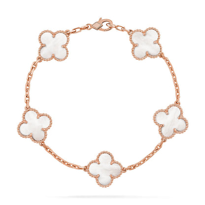[Resenly Jewelry]CLOVER WHITE PEARL MOP 5 MOTIF BRACELET COLLECTION