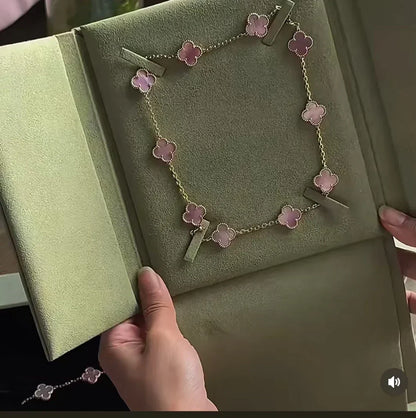 [Resenly Jewelry Jewellery] Pink Necklace with Ten Clover Designs