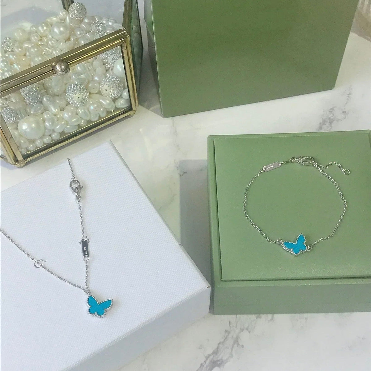 [Resenly Jewelry]バタフライ ターコイズ バタフライ ブレスレット シルバー