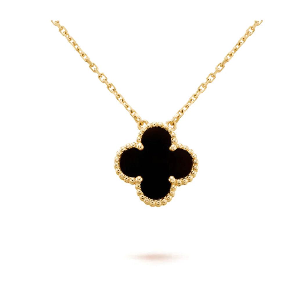 [Resenly Jewelry]CLOVER 15MM BLACK ONYX SINGLE FLOWER NECKLACE