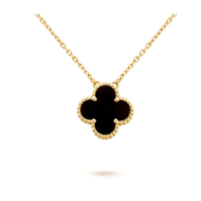[Resenly Jewelry]CLOVER 15MM BLACK ONYX SINGLE FLOWER NECKLACE