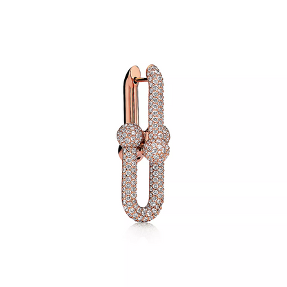 [Resenly Jewelry]LARGE LINK EARRINGS PINK GOLD WITH PAVED DIAMONDS