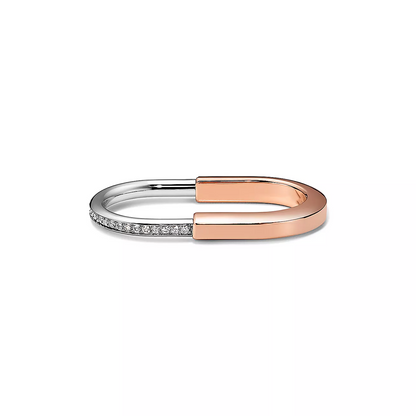[Resenly Jewelry]LOCK RING TOW-FINGER ROSE AND WHITE GOLD DIAMONDS