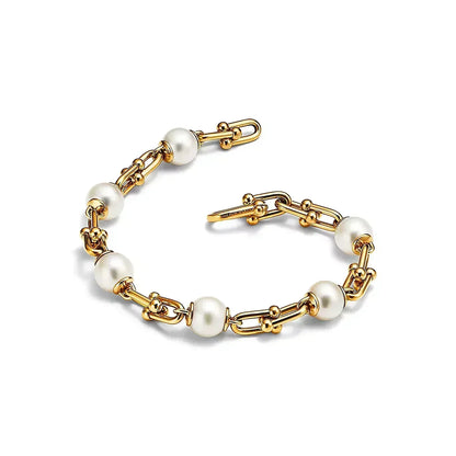 [Resenly Jewelry]LINK BRACELET GOLD WITH FRESHWATER PEARLS