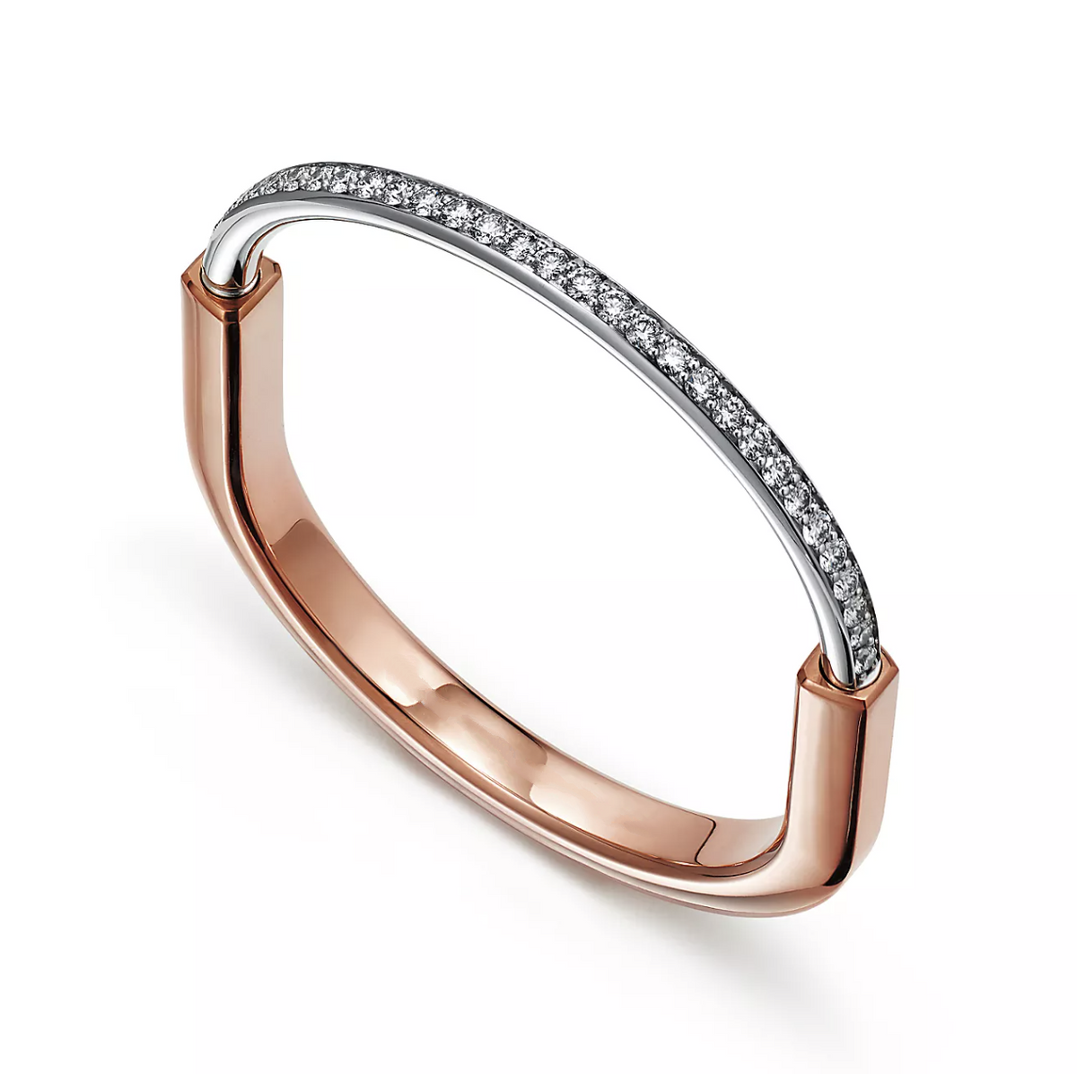[Resenly Jewelry]LOCK BRACELET ROSE AND WHITE GOLD DIAMOND