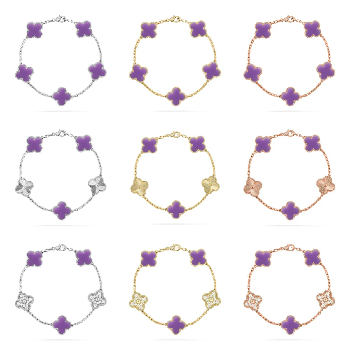 [Resenly Jewelry]CLOVER 5 MOTIF LIGHT PURPLE BRACELET COLLECTION