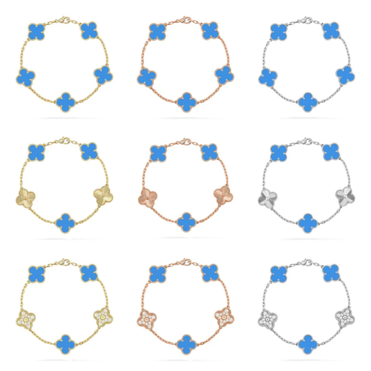 [Resenly Jewelry] CLOVER 5 MOTIF BLUE AGATE BRACELET COLLECTION