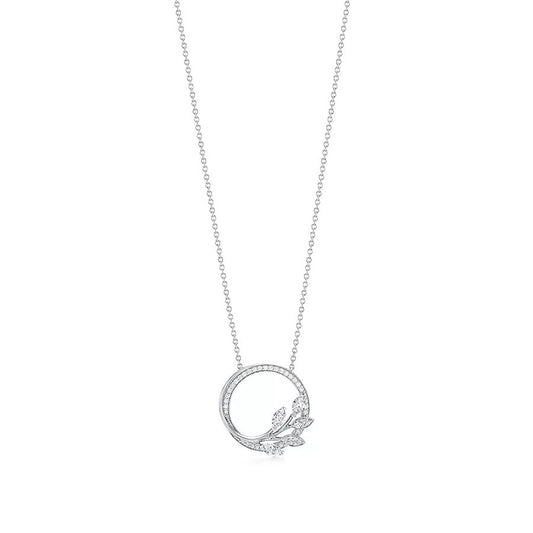 [Resenly Jewelry]DIAMOND VINE CIRCLE PENDANT PLATINUM NECKLACE