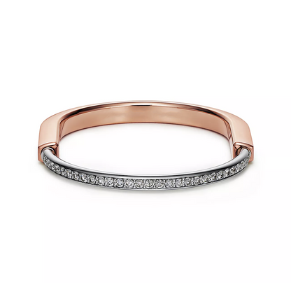 [Resenly Jewelry]LOCK BRACELET ROSE AND WHITE GOLD DIAMOND