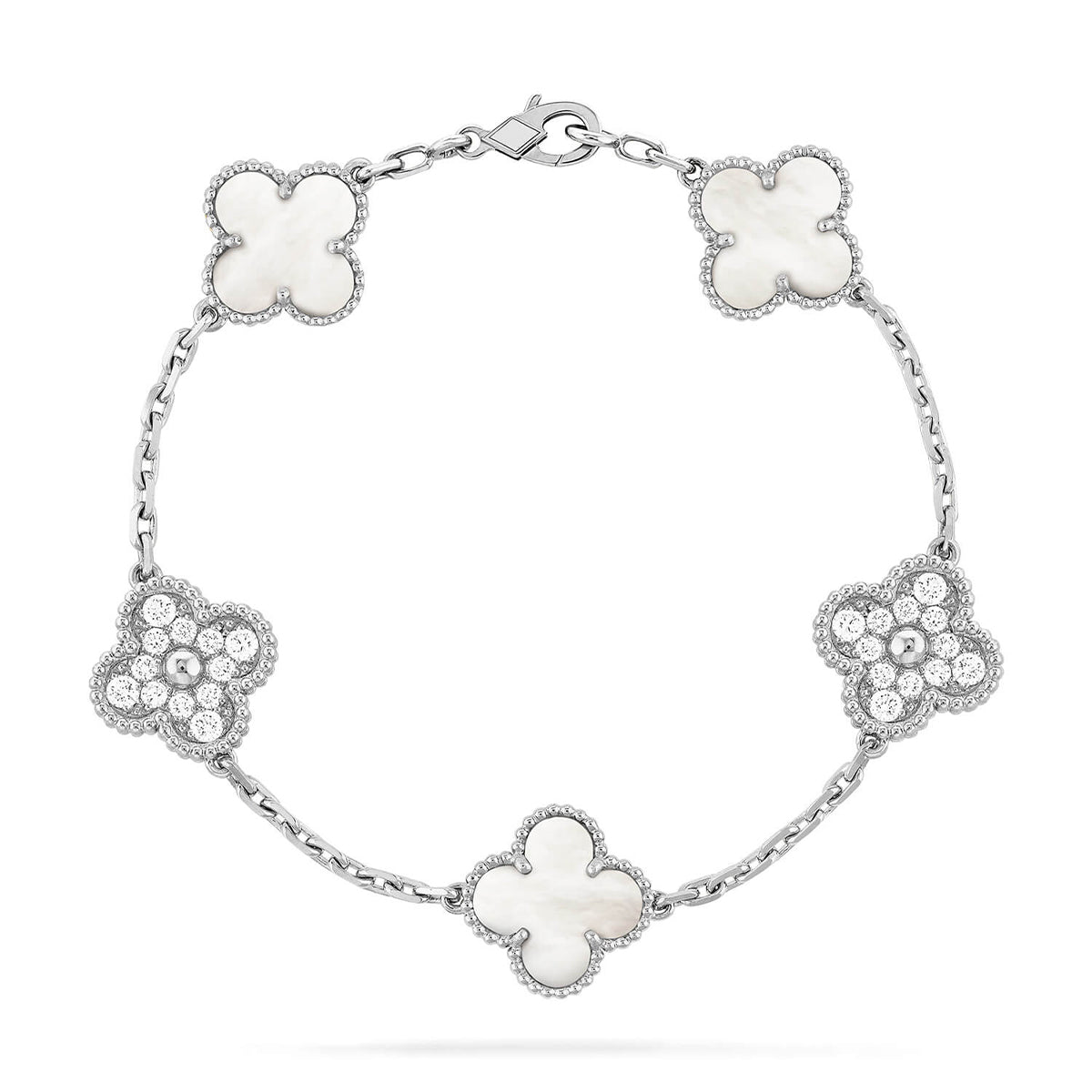 [Resenly Jewelry]CLOVER WHITE PEARL MOP 5 MOTIF BRACELET COLLECTION