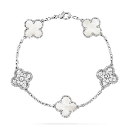 [Resenly Jewelry]CLOVER WHITE PEARL MOP 5 MOTIF BRACELET COLLECTION
