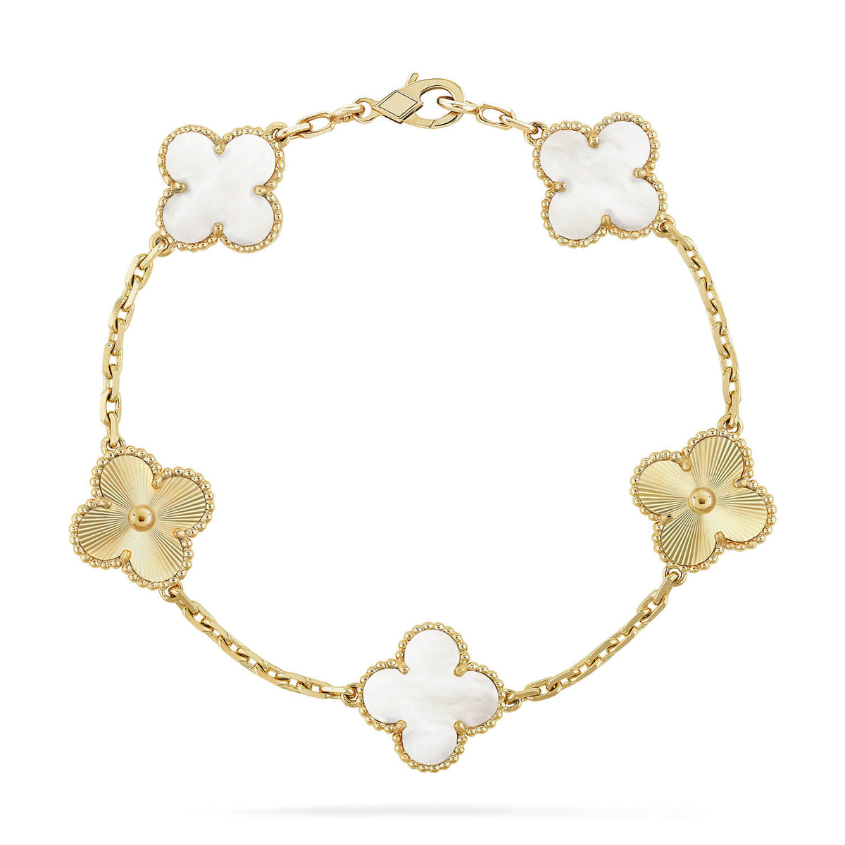 [Resenly Jewelry]CLOVER WHITE PEARL MOP 5 MOTIF BRACELET COLLECTION