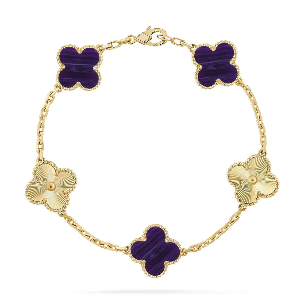 [Resenly Jewelry] クローバー 5モチーフ パープルストライプ ブレスレットコレクション