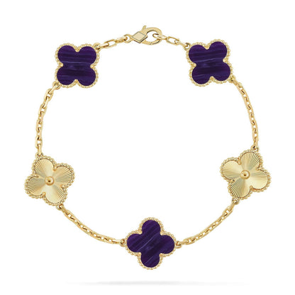 [Resenly Jewelry] クローバー 5モチーフ パープルストライプ ブレスレットコレクション
