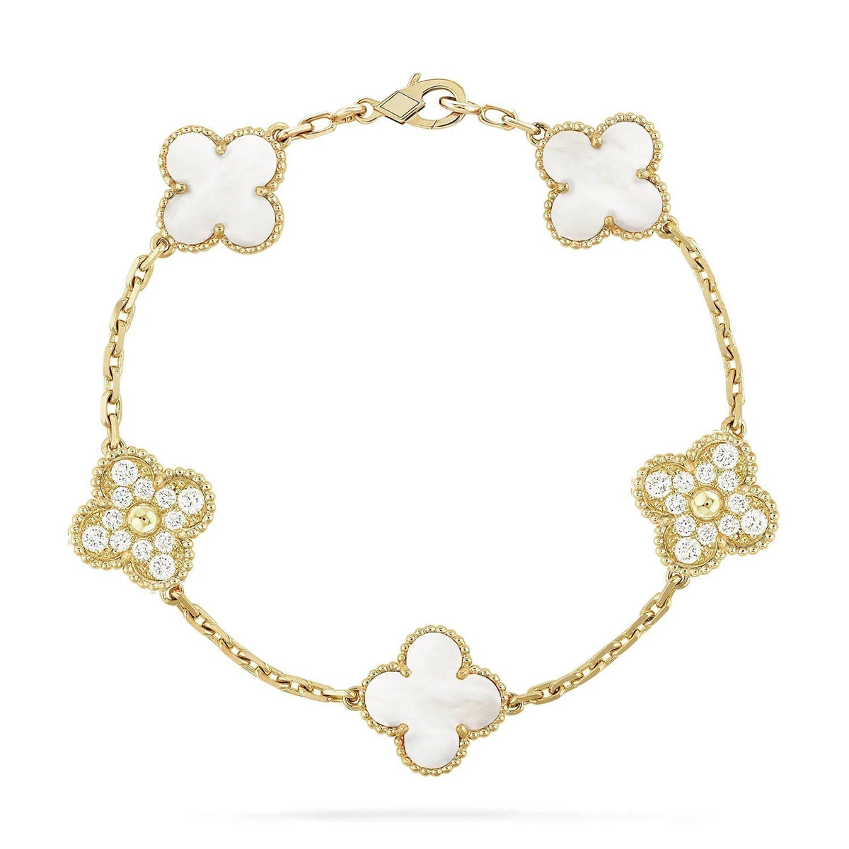 [Resenly Jewelry]CLOVER WHITE PEARL MOP 5 MOTIF BRACELET COLLECTION
