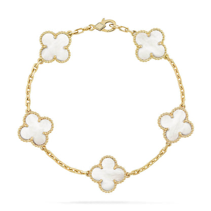 [Resenly Jewelry]CLOVER WHITE PEARL MOP 5 MOTIF BRACELET COLLECTION