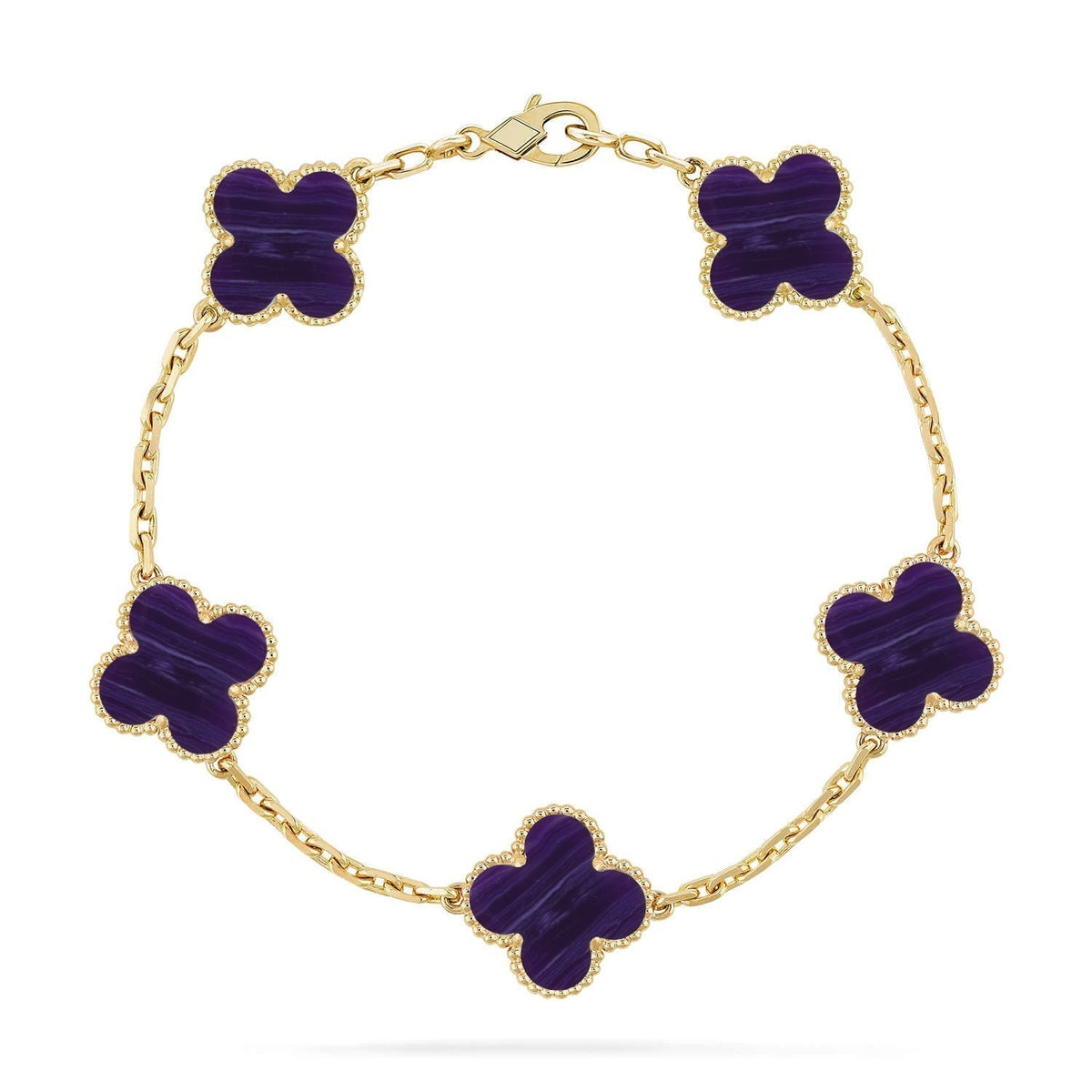 [Resenly Jewelry] クローバー 5モチーフ パープルストライプ ブレスレットコレクション