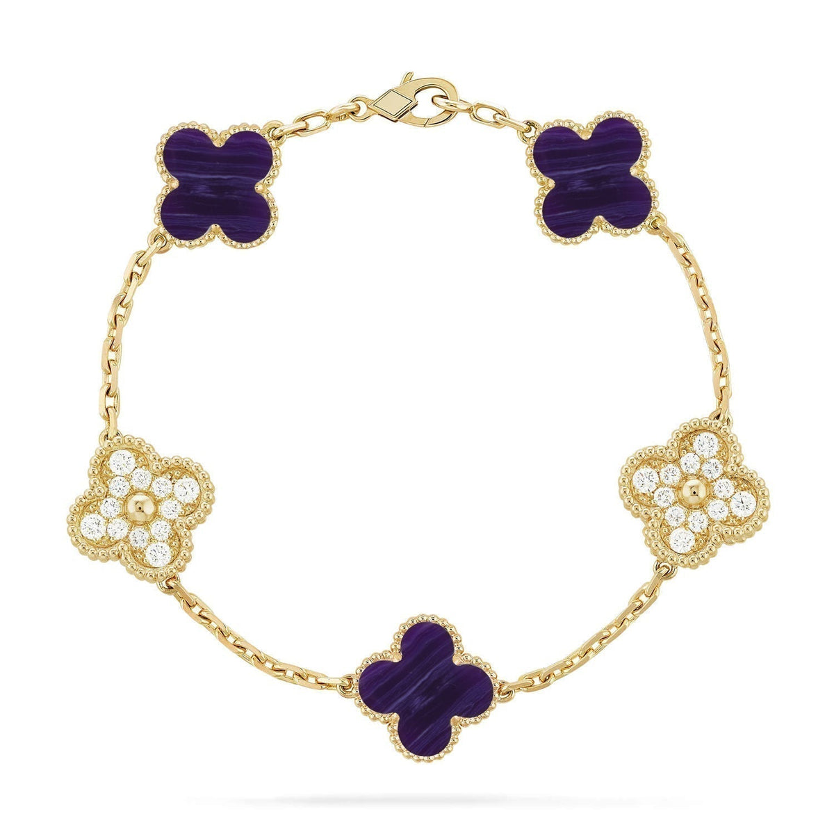 [Resenly Jewelry] クローバー 5モチーフ パープルストライプ ブレスレットコレクション
