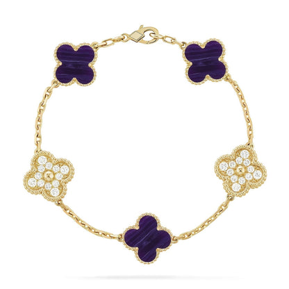 [Resenly Jewelry] クローバー 5モチーフ パープルストライプ ブレスレットコレクション