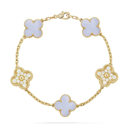 [Resenly Jewelry] クローバー 5モチーフ パープルカルセドニー ブレスレット コレクション