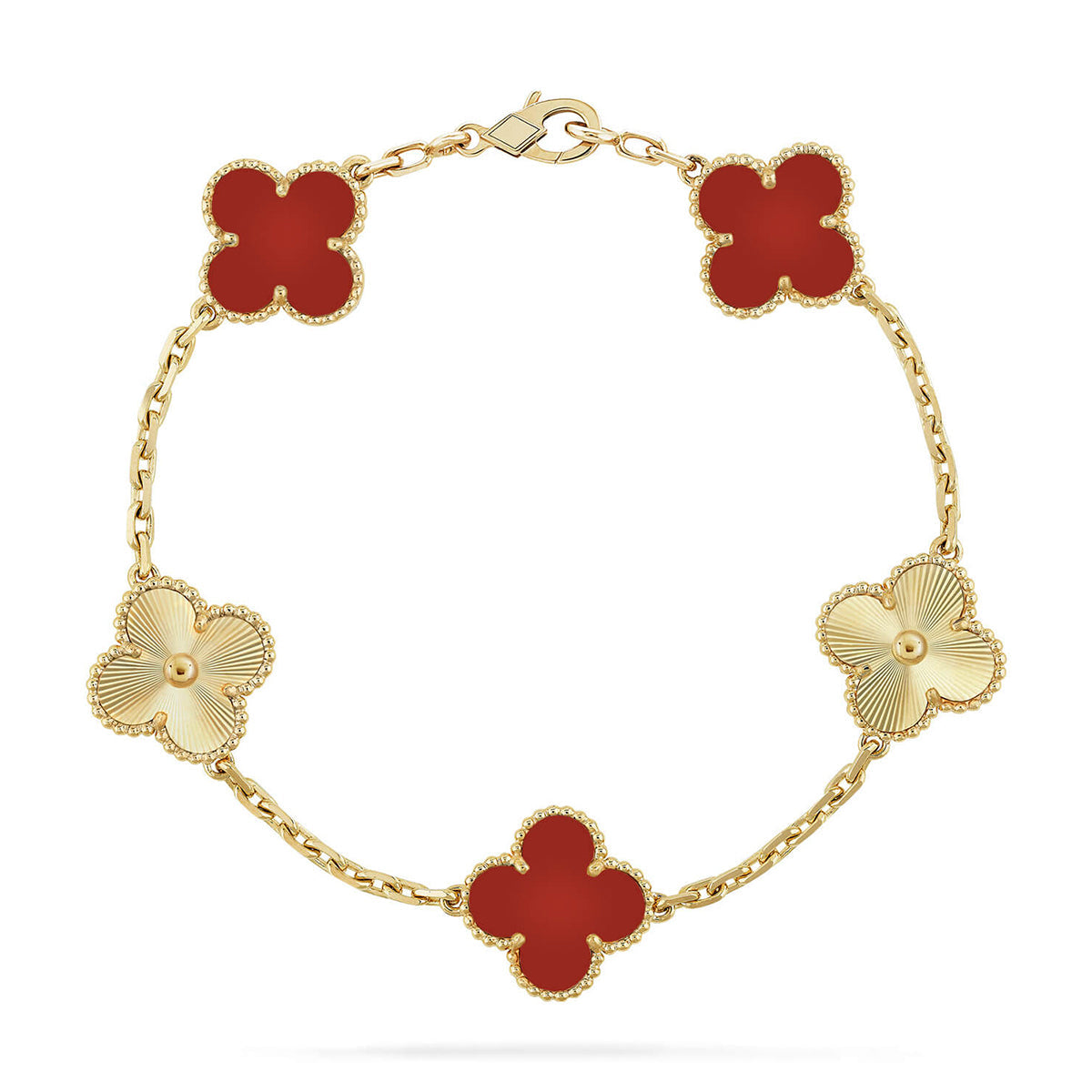 [Resenly Jewelry] CLOVER 5 MOTIF RED CORNELIAN BRACELET COLLECTION