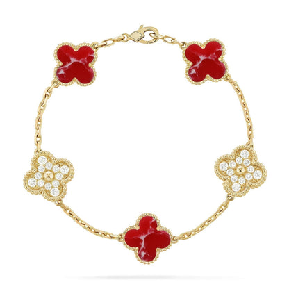 [Resenly Jewelry]CLOVER 5 MOTIF RED PATTERN BRACELET COLLECTION