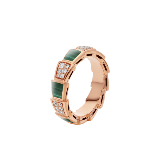 [Resenly Jewelry]セルペンティ リング ピンクゴールド マラカイト ダイヤモンド パヴェ 4mm