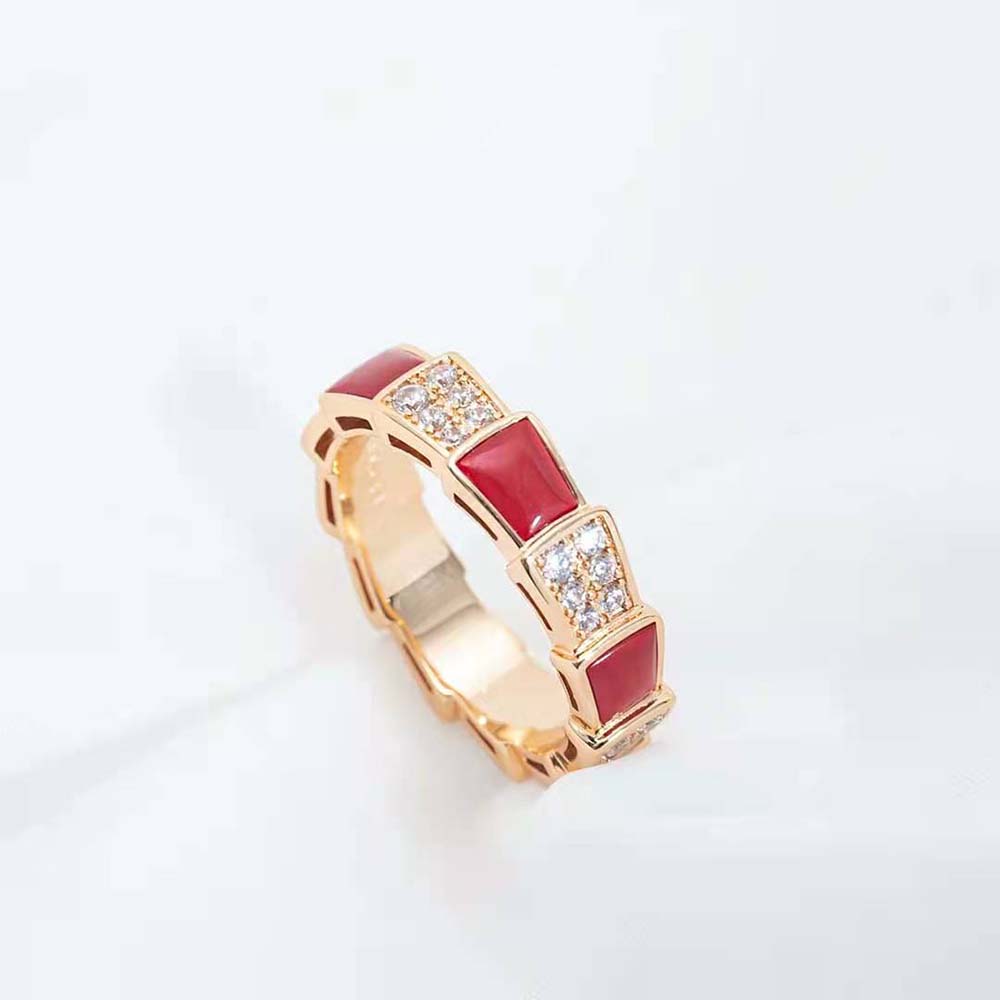 [Resenly Jewelry]セルペンティ リング ピンクゴールド カーネリアン ダイヤモンド パヴェ 4mm