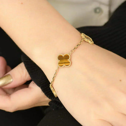 [Resenly Jewelry] クローバー 5モチーフ タイガーアイ ブレスレットコレクション