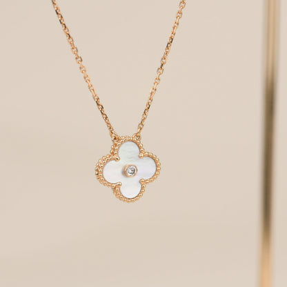 [Resenly Jewelry] クローバー 15mm ダイヤモンド ホワイトフリティラリア ネックレス