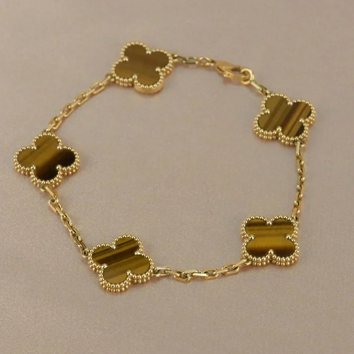 [Resenly Jewelry] クローバー 5モチーフ タイガーアイ ブレスレットコレクション