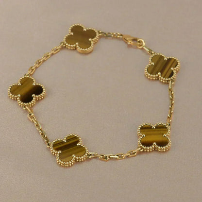 [Resenly Jewelry] クローバー 5モチーフ タイガーアイ ブレスレットコレクション