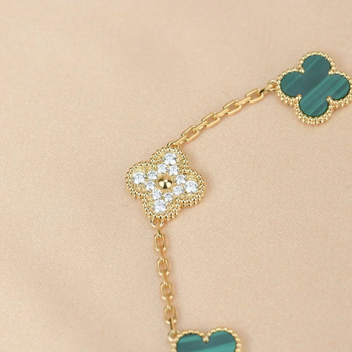 [Resenly Jewelry] CLOVER 5 MOTIF MALACHITE BRACELET COLLECTION