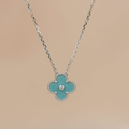 [Resenly Jewelry] クローバー 15MM ダイヤモンド SVRES ポーセリン ネックレス シルバー