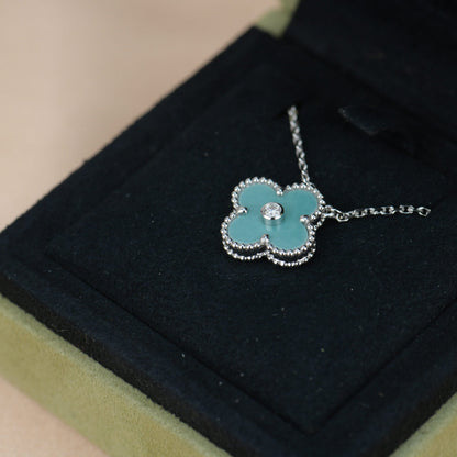 [Resenly Jewelry] クローバー 15MM ダイヤモンド SVRES ポーセリン ネックレス シルバー