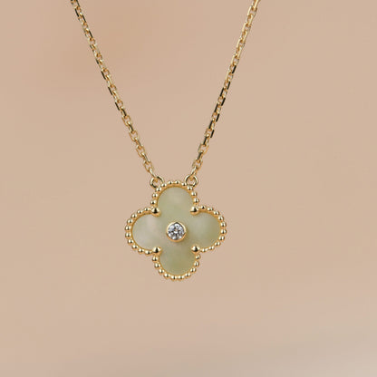 [Resenly Jewelry] クローバー 15mm ダイヤモンド ゴールド マザーオブパール ネックレス