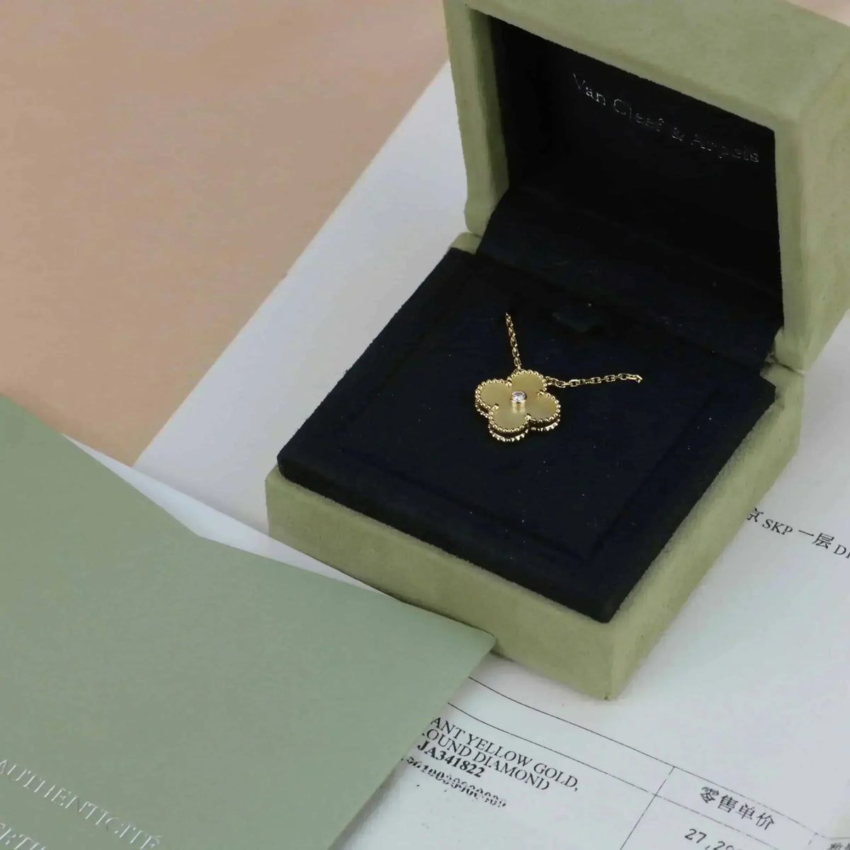 [Resenly Jewelry] クローバー 15mm ダイヤモンド ゴールド マザーオブパール ネックレス
