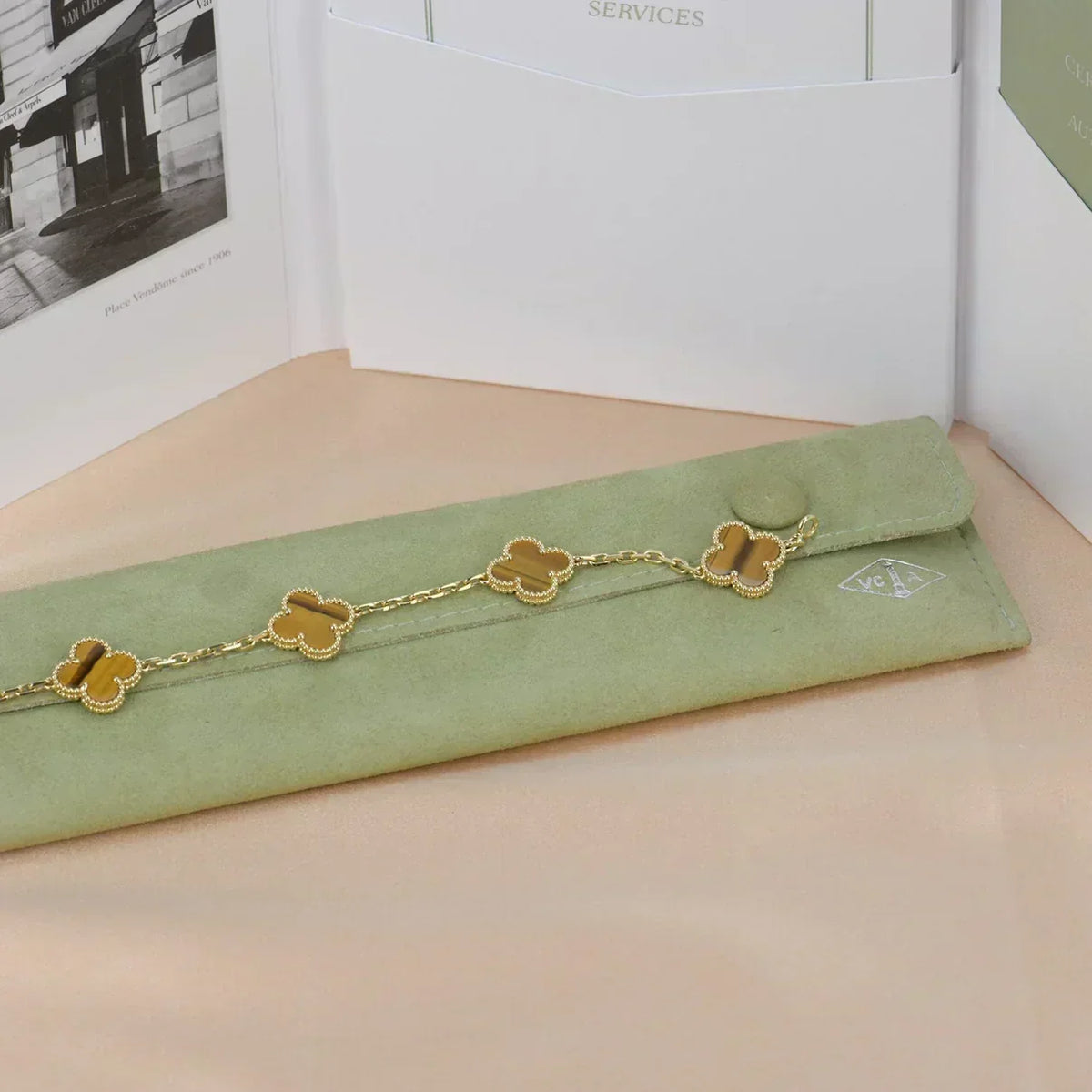 [Resenly Jewelry] クローバー 5モチーフ タイガーアイ ブレスレットコレクション