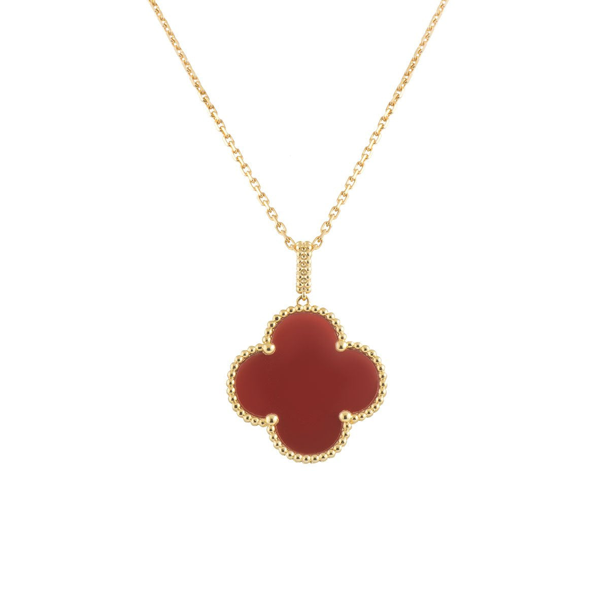 [Resenly Jewelry]CLOVER 25MM NECKLACE GOLD CARNELIAN