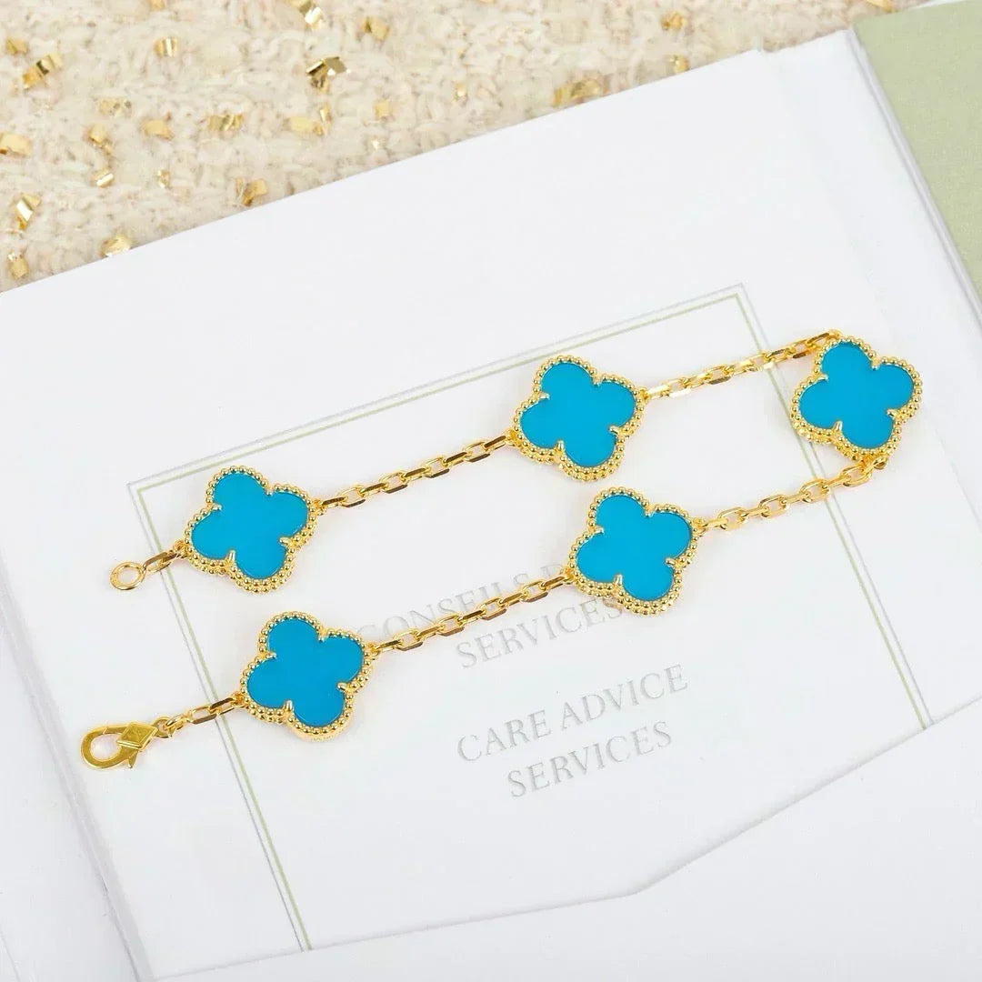 [Resenly Jewelry] CLOVER 5 MOTIF TURQUOISE BRACELET COLLECTION