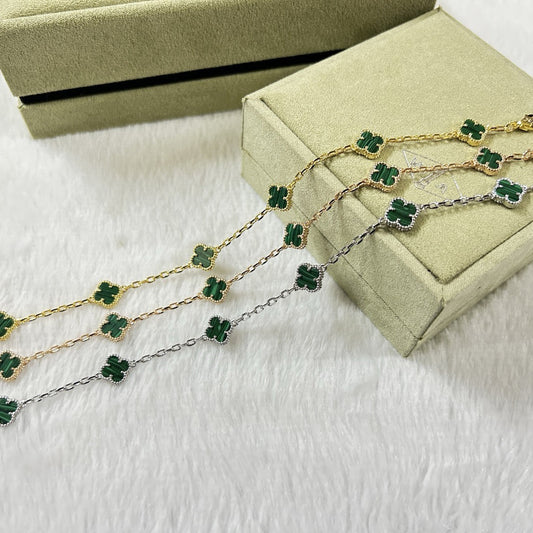 [Resenly Jewelry] クローバー 6モチーフ マラカイトブレスレット