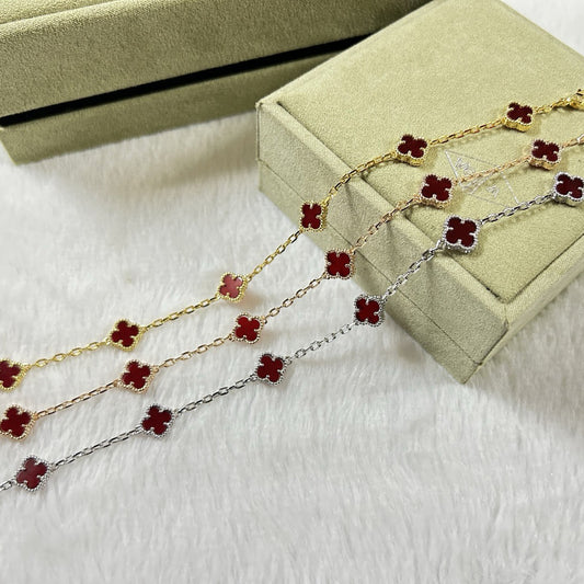 [Resenly Jewelry]クローバー 6モチーフ レッドアゲート ブレスレット
