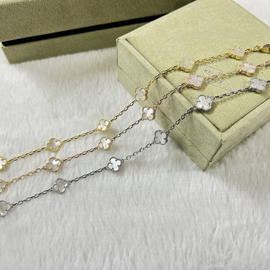 [Resenly Jewelry] クローバー 6モチーフ ホワイトMOP ブレスレット